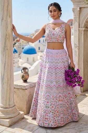 Heavy satin silk lehenga with sequence & thread work 