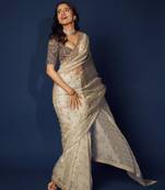 off white sequin embroidered soft organza saree with blouse