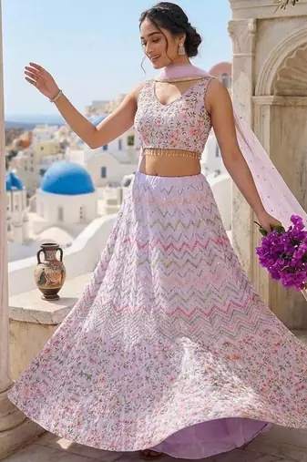 Heavy satin silk lehenga with sequence & thread work 