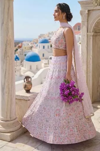 Heavy satin silk lehenga with sequence & thread work 