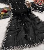 Black heavy embroidered real moti with sequin embroidered zimmy choo silk bollywood saree with blouse