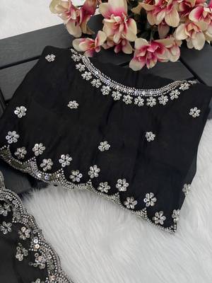 Black heavy embroidered real moti with sequin embroidered zimmy choo silk bollywood saree with blouse 3