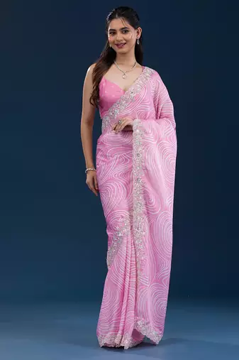 pink digital prints sequin embroidered georgette saree with blouse