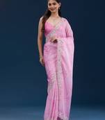 pink digital prints sequin embroidered georgette saree with blouse