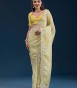 yellow digital prints sequin embroidered georgette saree with blouse