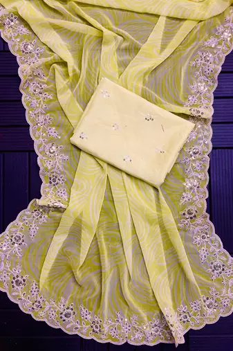 yellow digital prints sequin embroidered georgette saree with blouse