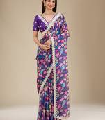 purple digital prints sequin embroidered georgette saree with blouse