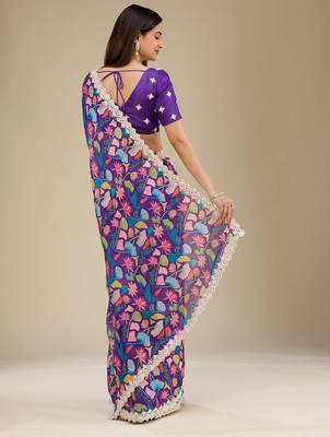 purple digital prints sequin embroidered georgette saree with blouse 4
