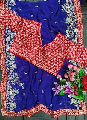 purple embroidered georgette saree with blouse 2