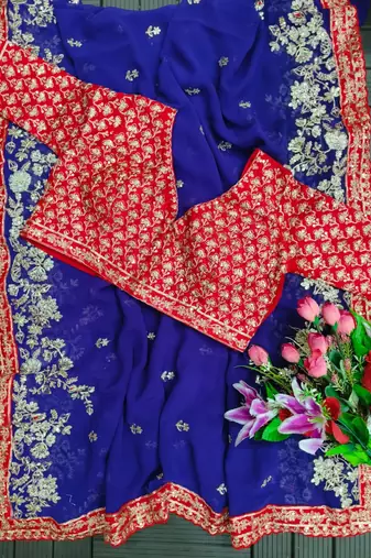 purple embroidered georgette saree with blouse