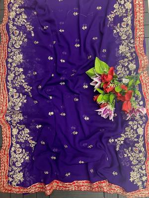 purple embroidered georgette saree with blouse 3