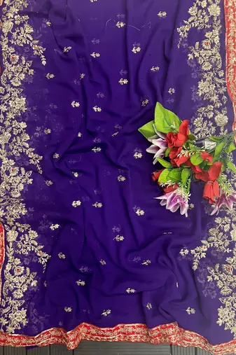 purple embroidered georgette saree with blouse