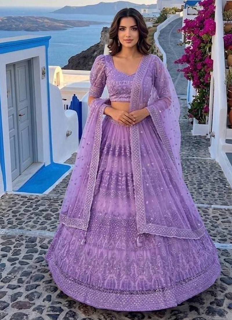 Net lehenga with thread zari & sequin work 