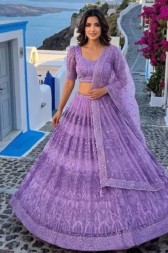 Net lehenga with thread zari & sequin work 