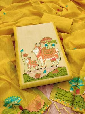 Premium cow design jamdani muga cotton salwar kameez material 2