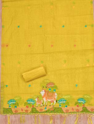 Premium cow design jamdani muga cotton salwar kameez material 4