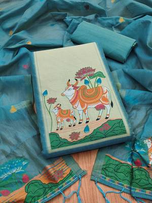 Premium cow design jamdani muga cotton salwar kameez material 2