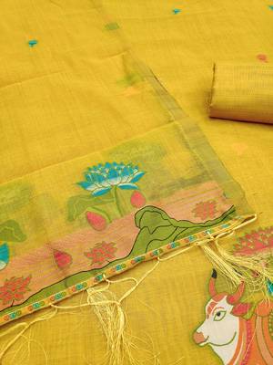 Premium cow design jamdani muga cotton salwar kameez material 5