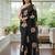 black floral print moti work organza saree with blouse