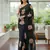 black floral print moti work organza saree with blouse