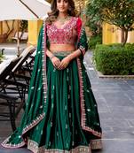 Green sequined embroidered work wedding lehenga choli with dupatta