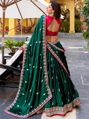 Green sequined embroidered work wedding lehenga choli with dupatta 2