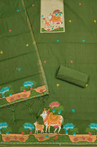 Premium cow design jamdani muga cotton salwar kameez material