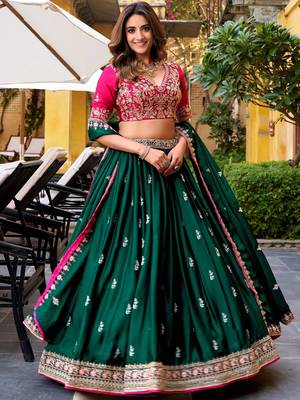 Green sequined embroidered work wedding lehenga choli with dupatta 3