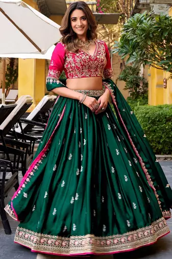 Green sequined embroidered work wedding lehenga choli with dupatta