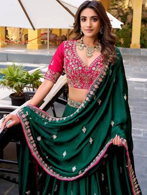 Green sequined embroidered work wedding lehenga choli with dupatta 4