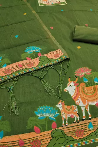 Premium cow design jamdani muga cotton salwar kameez material