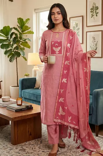 Premium birds design jamdani muga cotton salwar kameez material