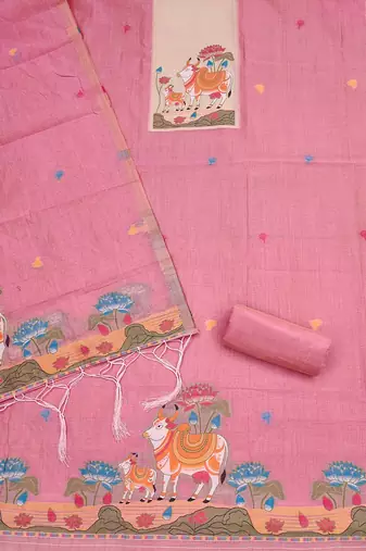 Premium cow design jamdani muga cotton salwar kameez material
