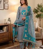 Premium birds design jamdani muga cotton salwar kameez material