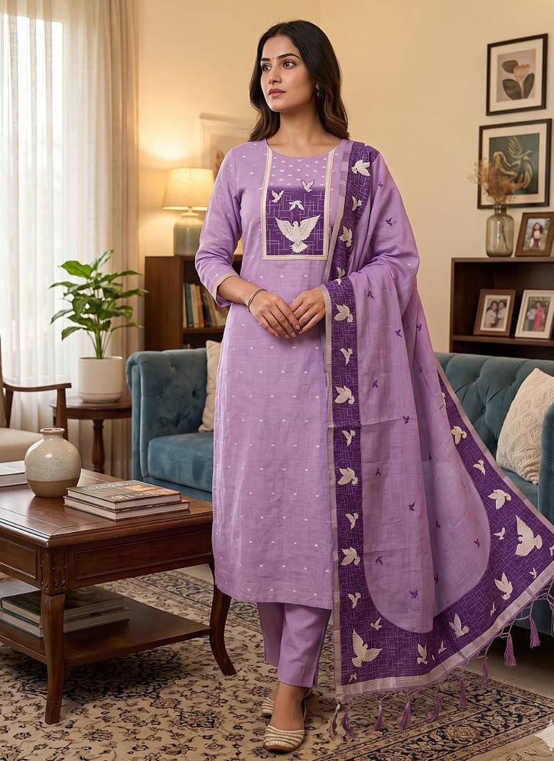 Premium birds design jamdani muga cotton salwar kameez material
