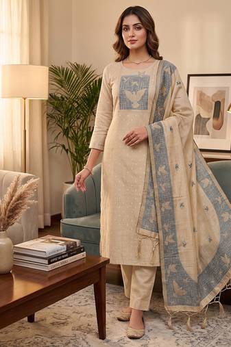 Premium birds design jamdani muga cotton salwar kameez material