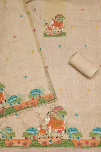 Premium cow design jamdani muga cotton salwar kameez material