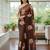 brown floral print moti work organza saree with blouse
