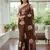brown floral print moti work organza saree with blouse