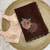 brown floral print moti work organza saree with blouse