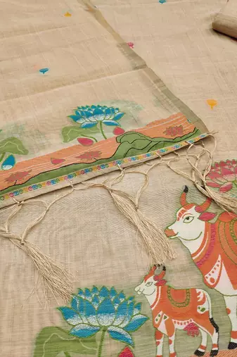 Premium cow design jamdani muga cotton salwar kameez material