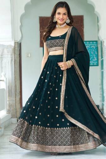 Heavy Embroidery With Multi Thread & Sequence Work Lace Lehenga choli