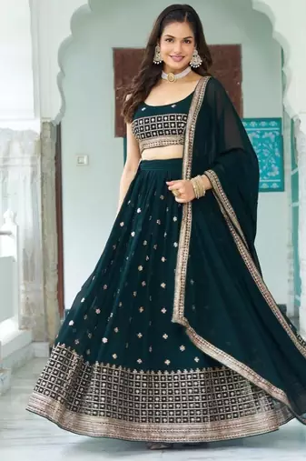 Heavy Embroidery With Multi Thread & Sequence Work Lace Lehenga choli