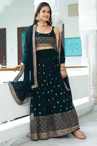 Heavy Embroidery With Multi Thread & Sequence Work Lace Lehenga choli