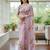 lavender floral print moti work organza saree with blouse