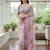 lavender floral print moti work organza saree with blouse