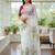 white floral print moti work organza saree with blouse