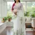 white floral print moti work organza saree with blouse