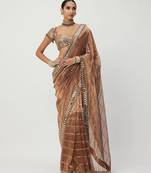Copper sequin embroidered, mirror work,  zimmy choo silk bollywood saree with blouse
