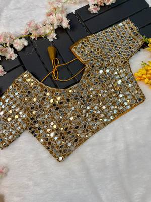 Copper sequin embroidered, mirror work,  zimmy choo silk bollywood saree with blouse 5